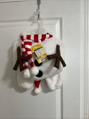 NWT Plush Snowman costume for Dogs - White with Red Striped Hat